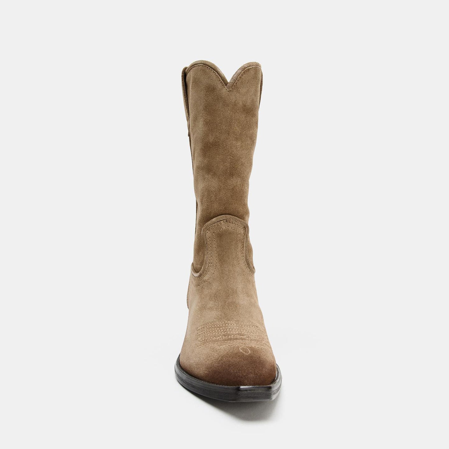 Taupe Faux Suede Snip-Toe Sleek Mid Calf Chic Cowgirl Boots
