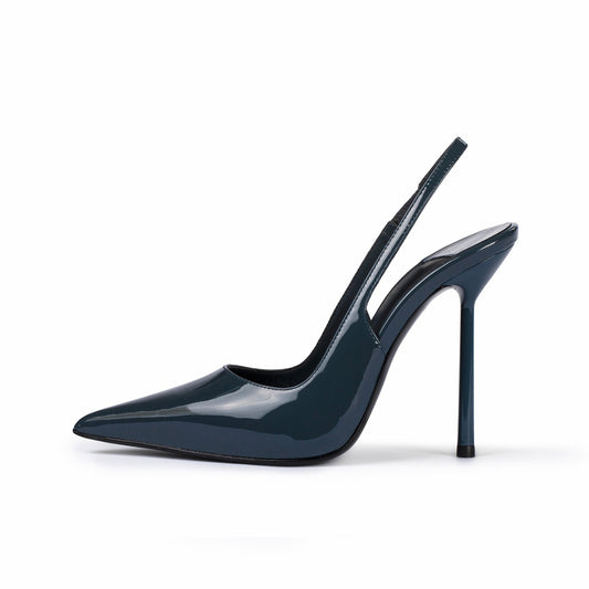 Patent London Gray Pointed-Toe Sleek Slingback High Heels