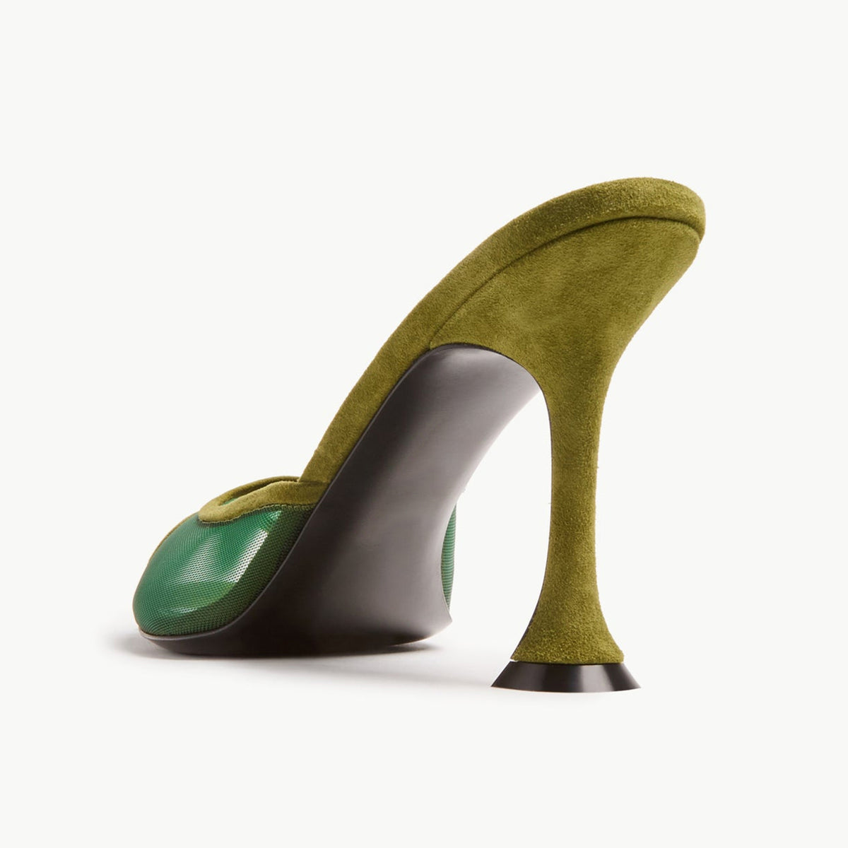 Green Mesh And Faux Suede Peep Round-Toe Backless Pumps High Heels