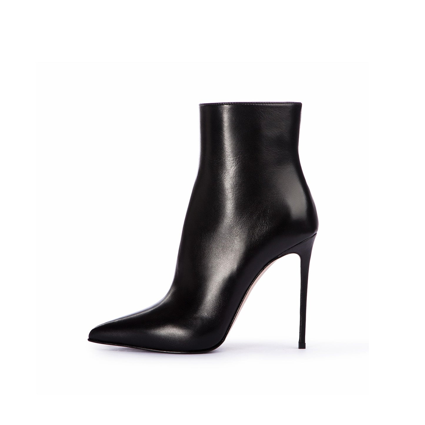 Black Pointed-Toe Simple Full-Zip Ankle Stiletto Boots