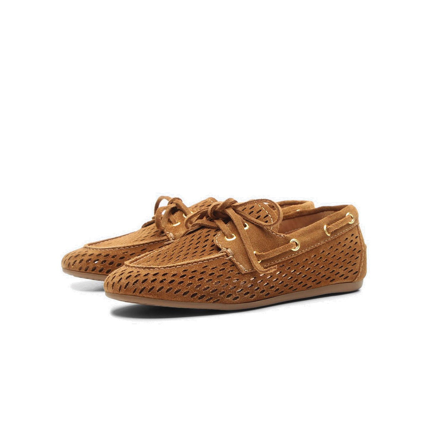 Caramel Faux Suede Round-Toe Little Cutout And Bow Chic Flats