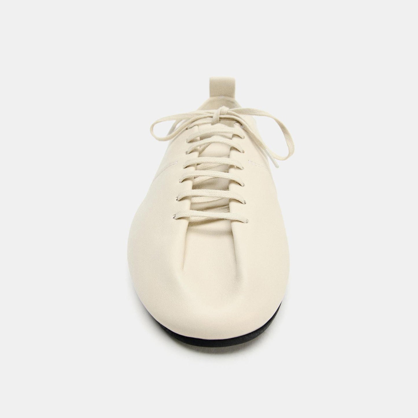 Cream Round-Toe Lace-Up Sleek Slip-On Flats