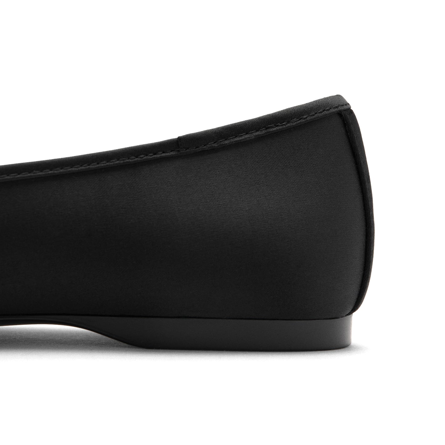 Black Satin Square-Toe Front Bow And Studded Mary Jane Ballet Flats