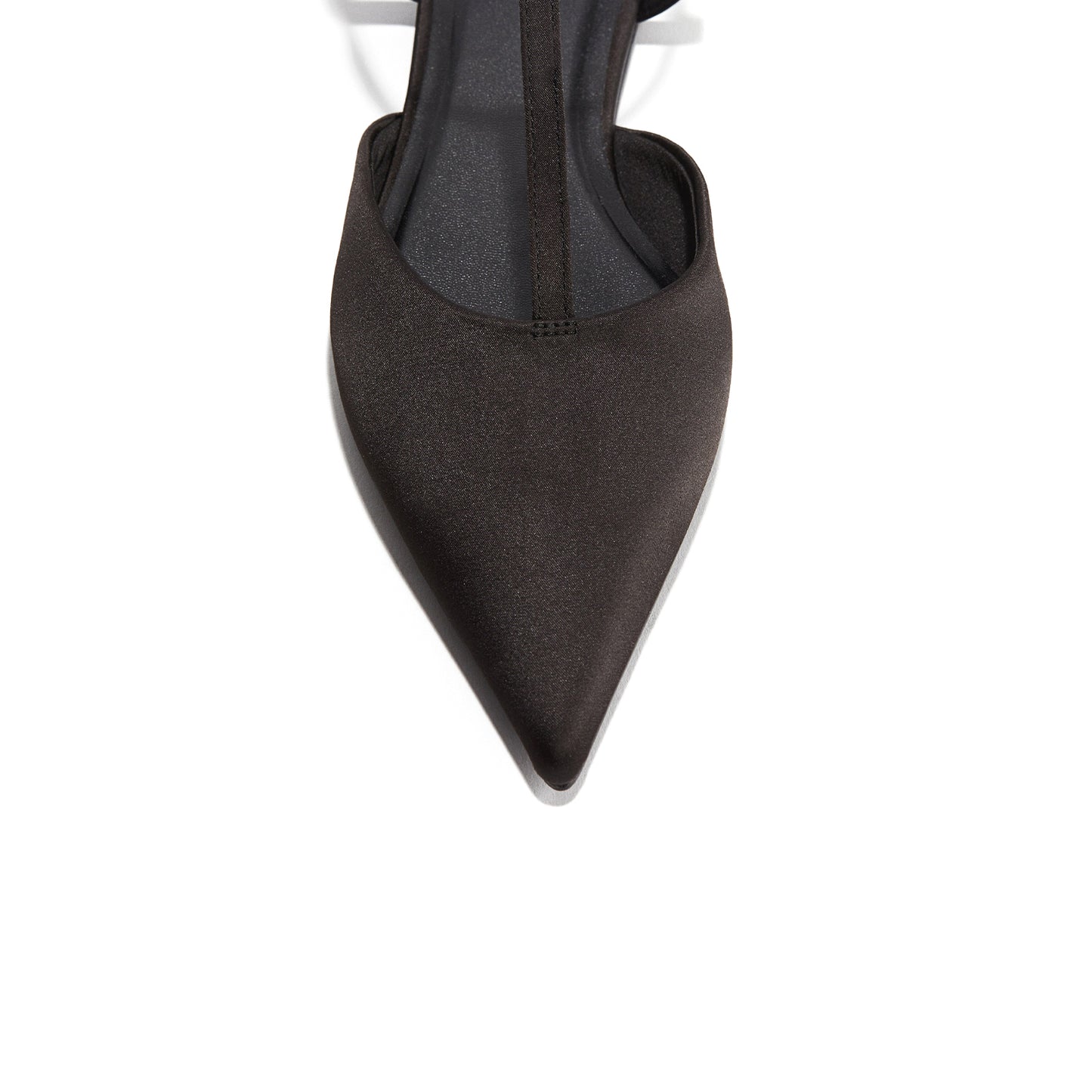 Black Satin Pointed-Toe Ankle Slingback Flats