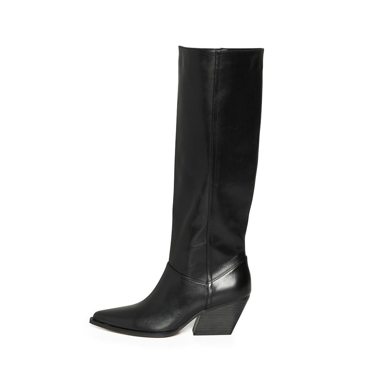Black Pointed-Toe Half-Zip Sleek Knee High Cowgirl Boots
