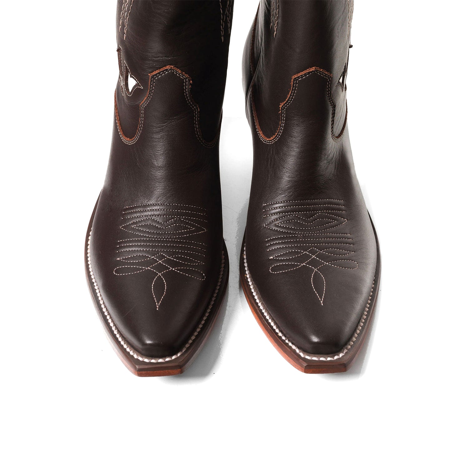 Chocolate Snip-Toe Tulip Inlay Embroidery Wide Calf Knee High Cowgirl Boots