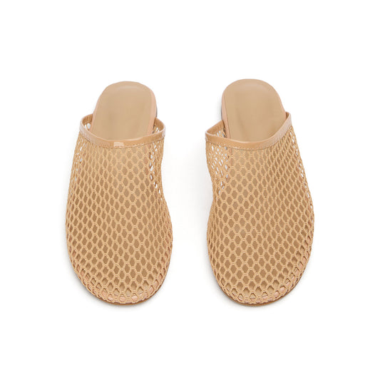 Nude Mesh Round-Toe Sleek Slip-On Backless Flats