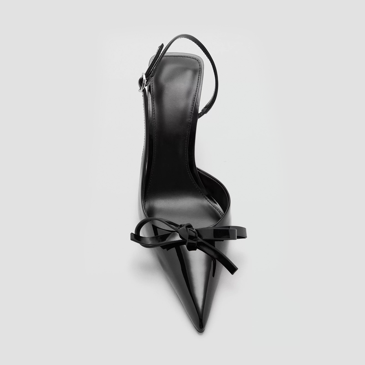 Patent Black Pointed-Toe Front Bow Slingback With Buckle High Heels