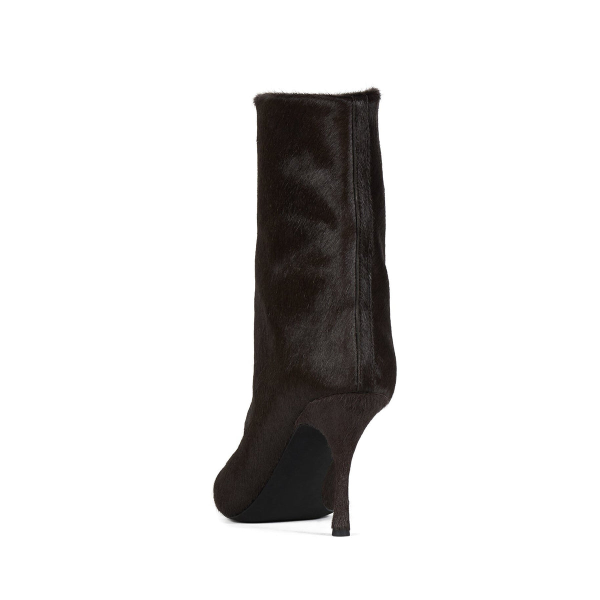 Coffee Pony Hair Vegan Leather Pointed-Toe Slip-On Sleek Ankle Stiletto Boots