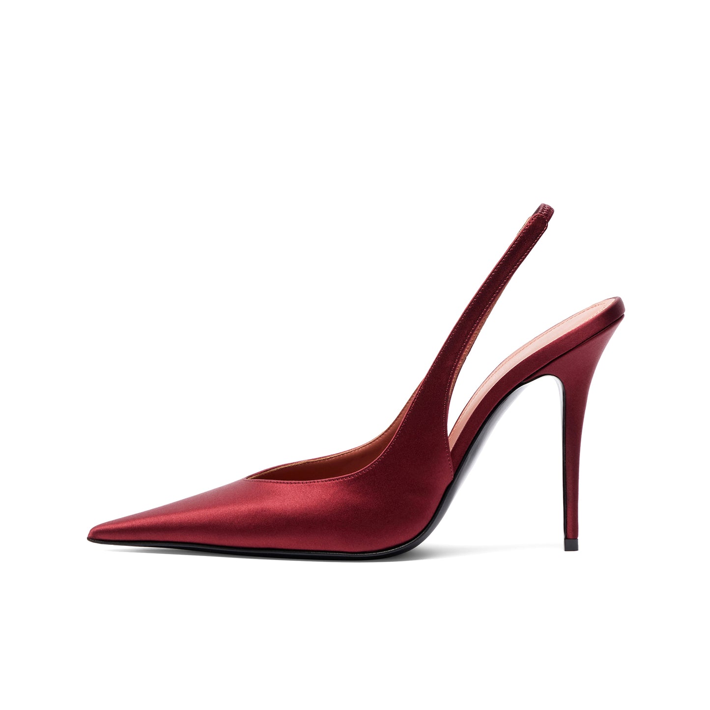 Red Satin Pointed-Toe Classic Slingback High Heels