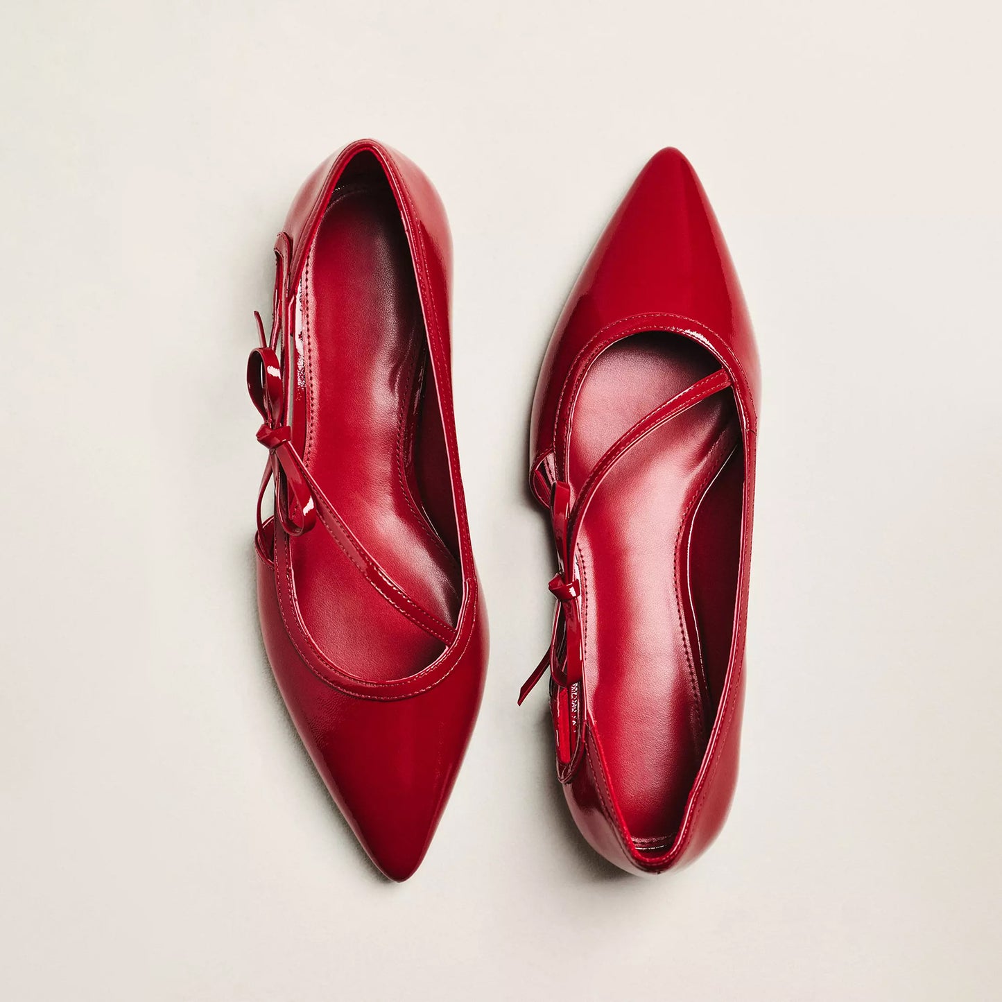 Red Patent Leather Pointed-Toe Side-Strap Bow Flats