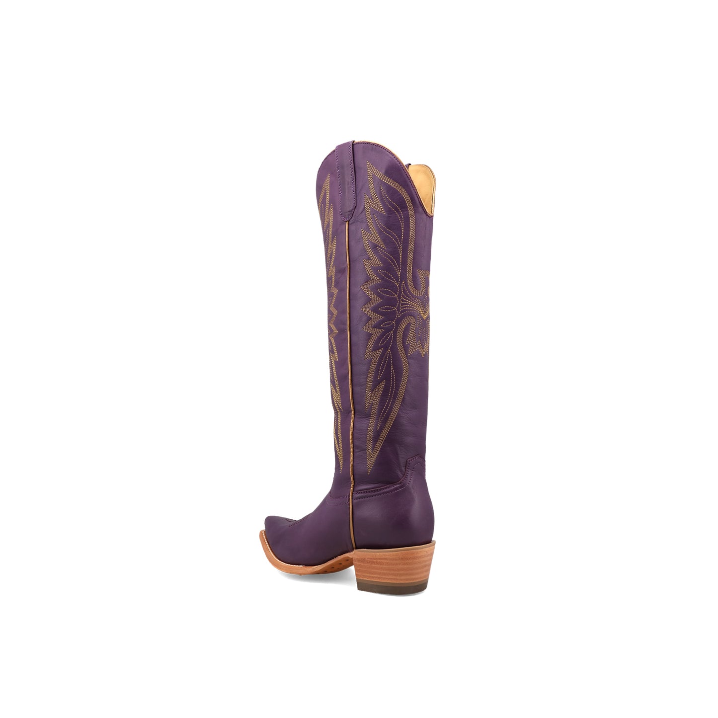 Purple Snip-Toe Gold Embroidery Half-Zip Knee High Cowgirl Boots