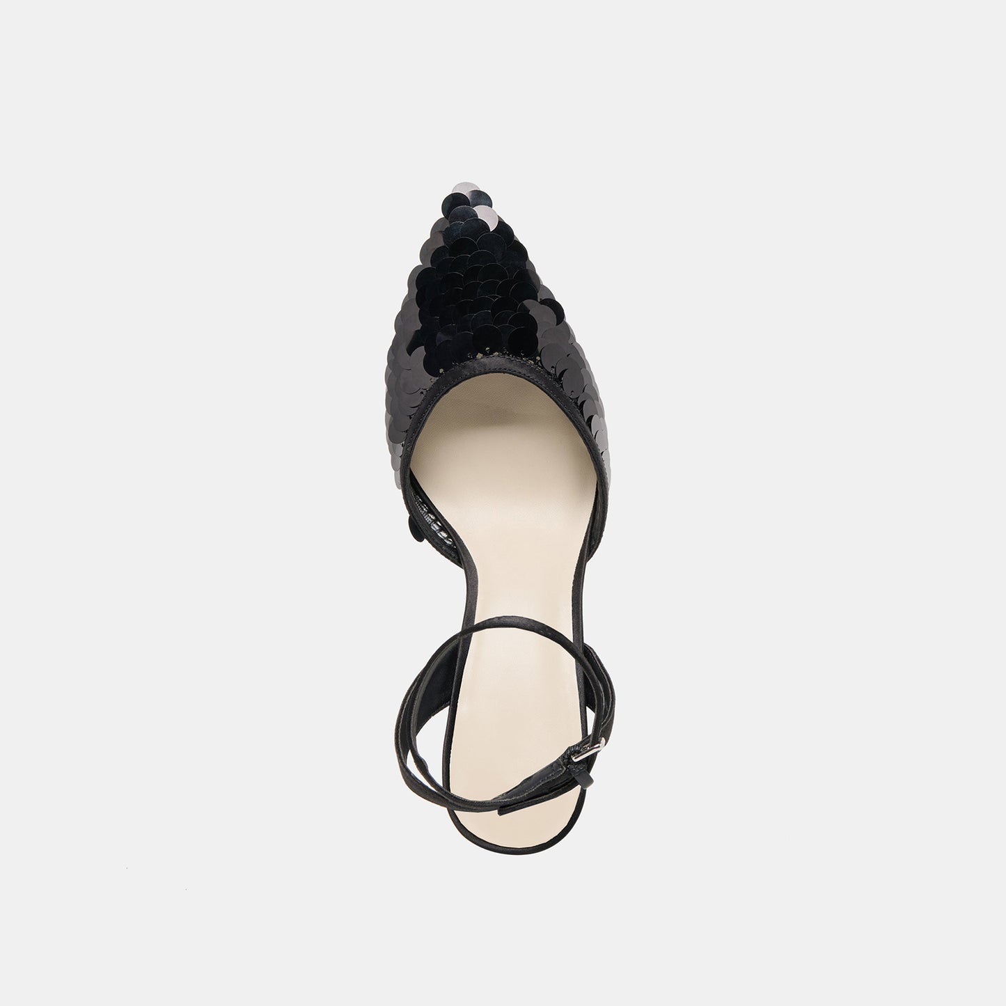 Black Mesh Satin Pointed-Toe Slip-On Slingback Kitten Heels