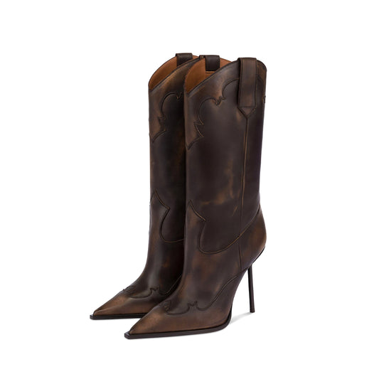 Ebony Pointed-Toe Simple Mid Calf Chic Stiletto Boots