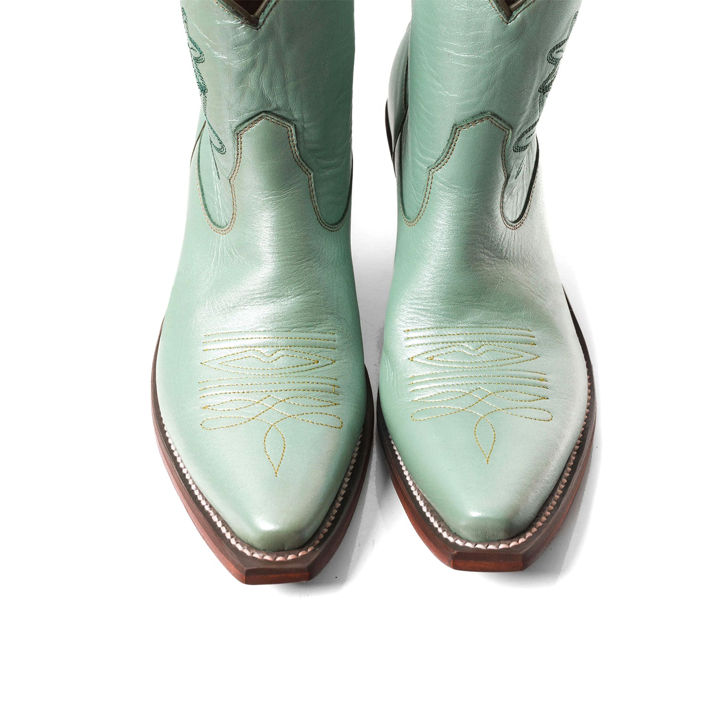 Metallic Green Snip-Toe Flowers Embroidery Ankle Cowgirl Boots