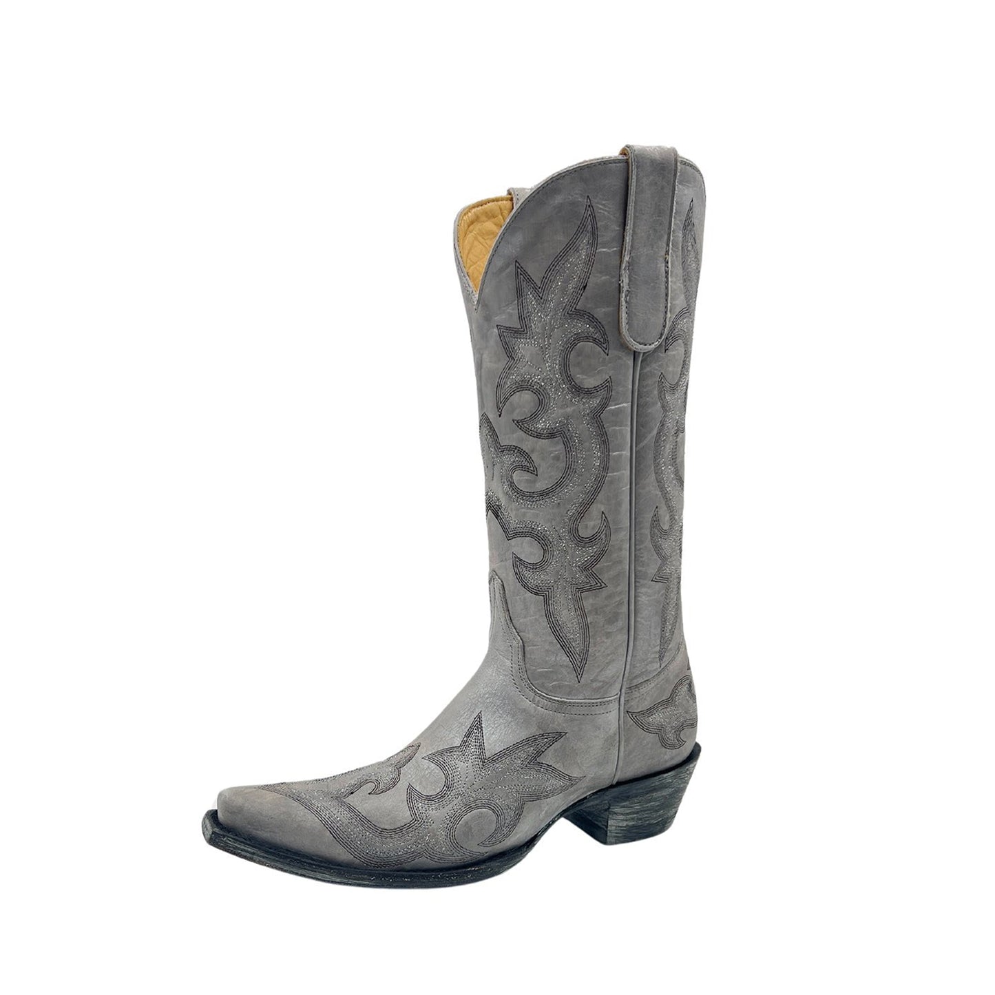 Gray Snip-Toe Delicate Embroidery Chic Cowgirl Boots