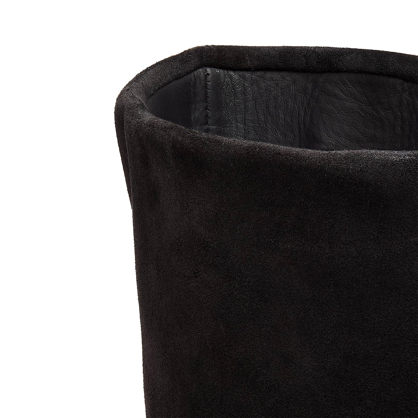 Black Faux Suede Pointed-Toe Buckle Fold-Over Wide Calf Knee High Stiletto Boots