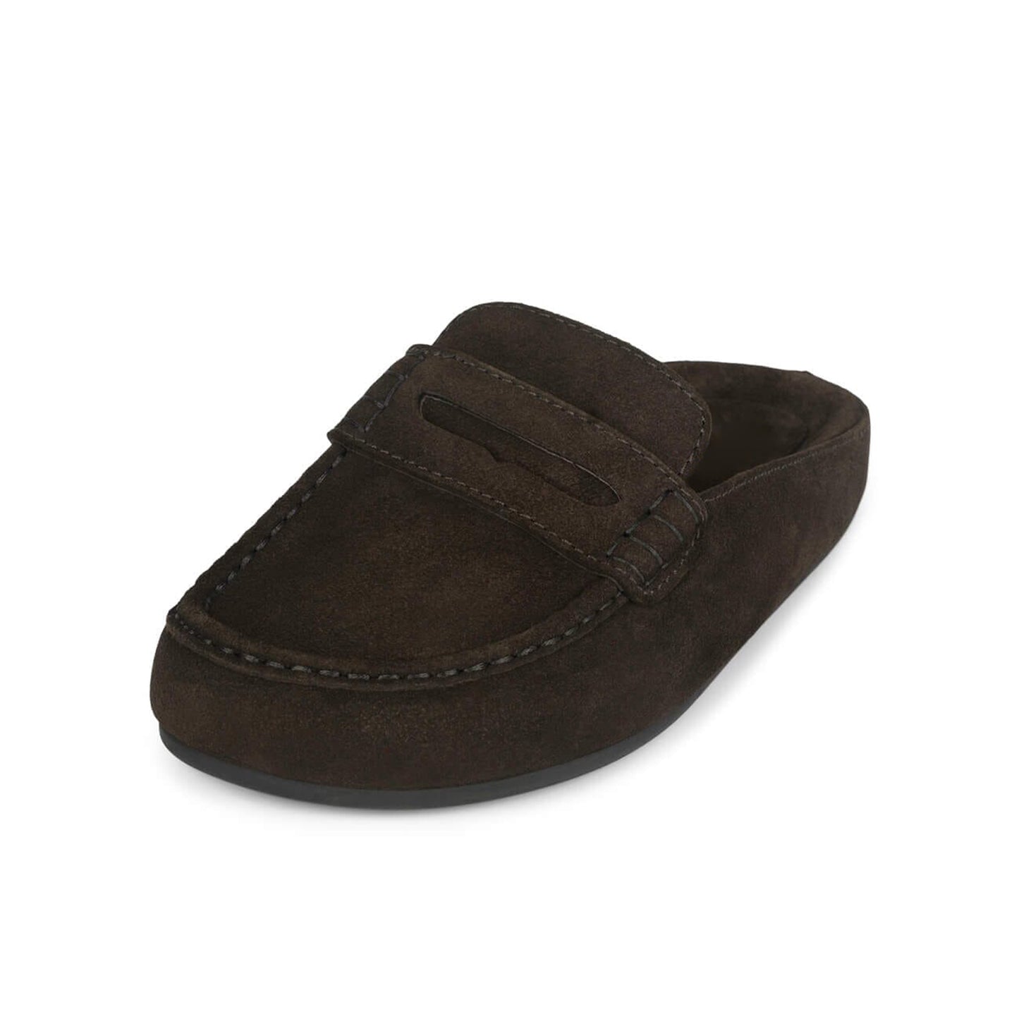 Brown Faux Suede Square-Toe Simple Slip-On Mules Flats