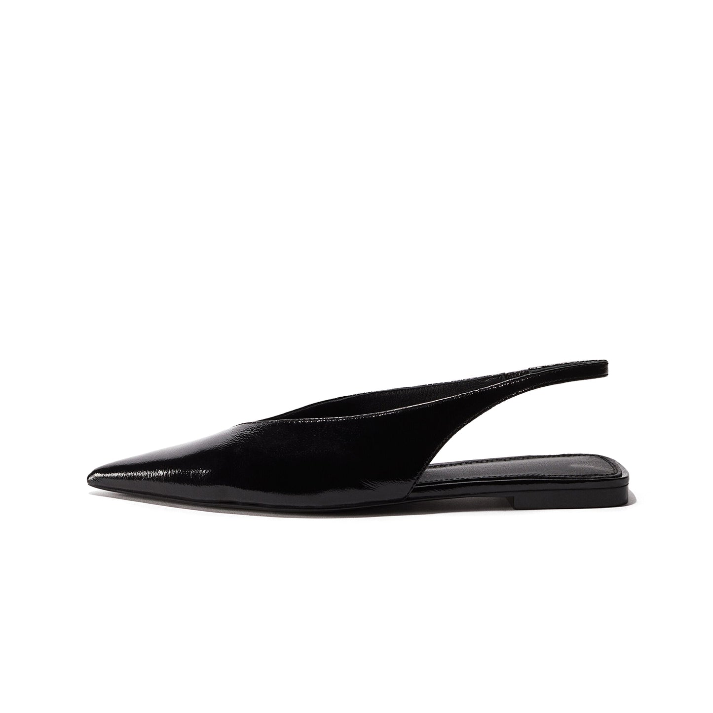 Patent Black Pointed-Toe Slingback Flats