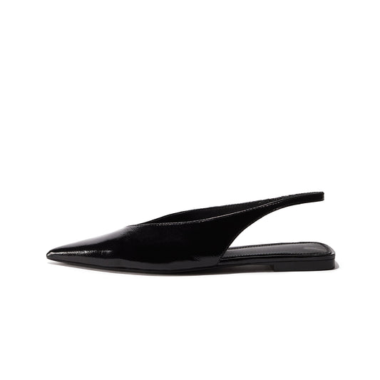 Patent Black Pointed-Toe Slingback Flats