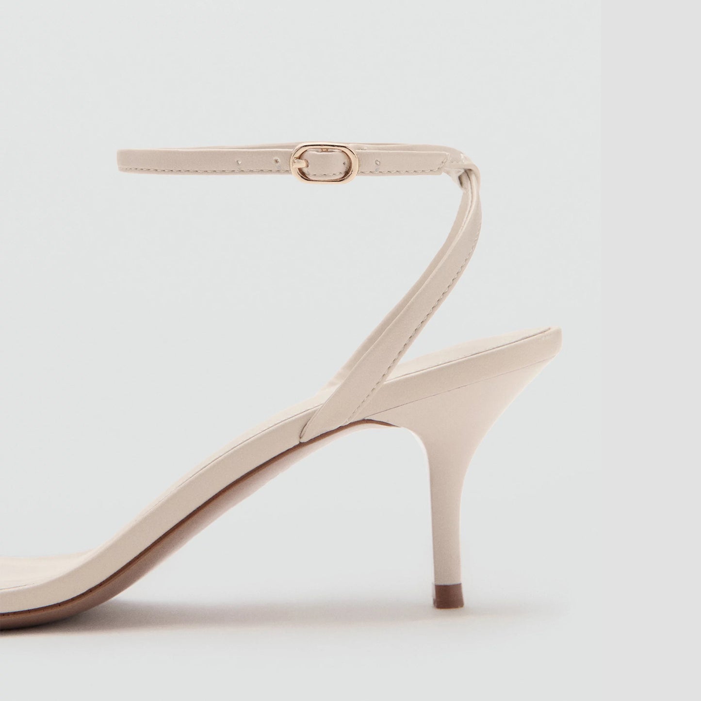 Ecru Round-Toe Strappy Ankle And Back Straps Sandals Kitten Heels