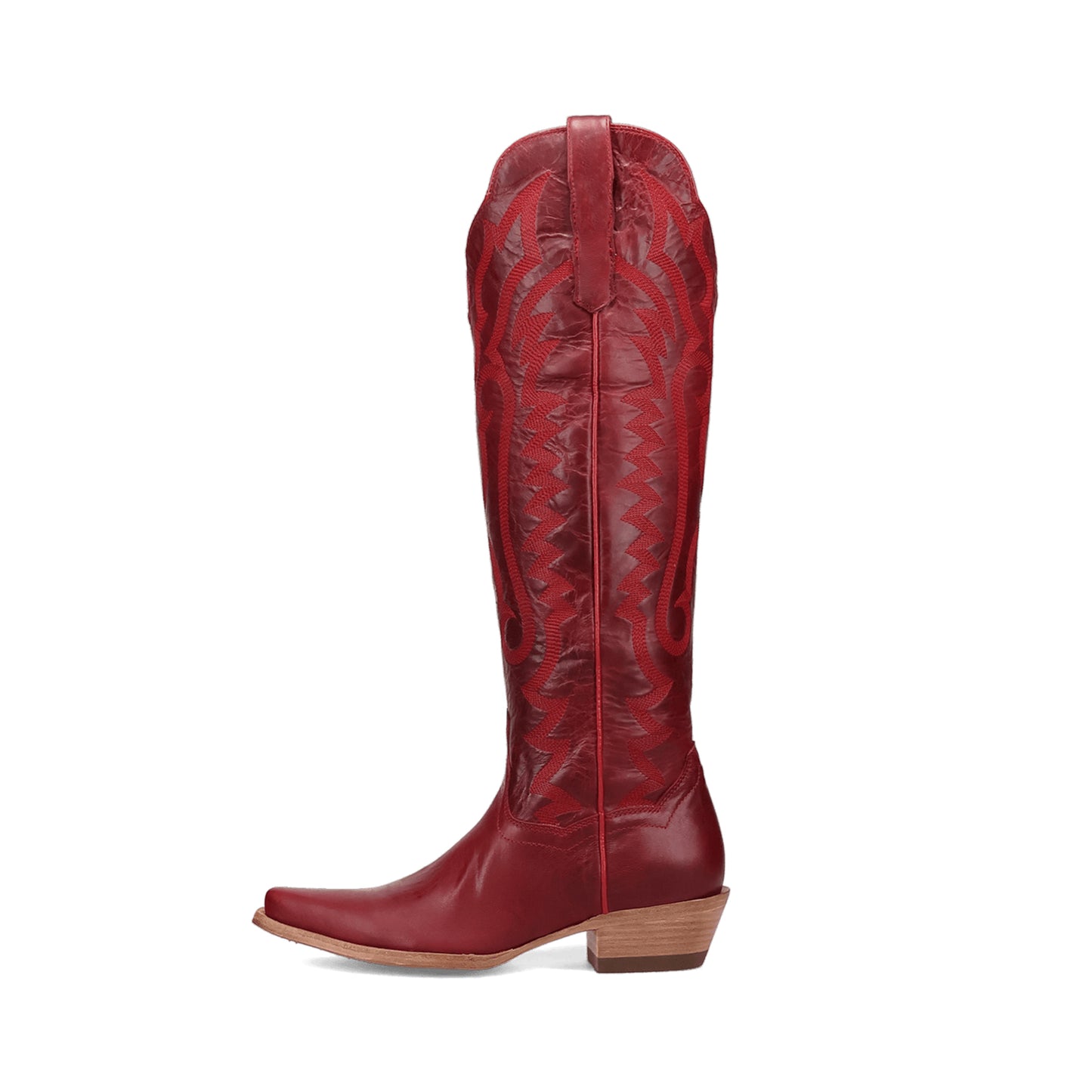 Red Snip-Toe Grace Embroidery Half-Zip Knee High Cowgirl Boots