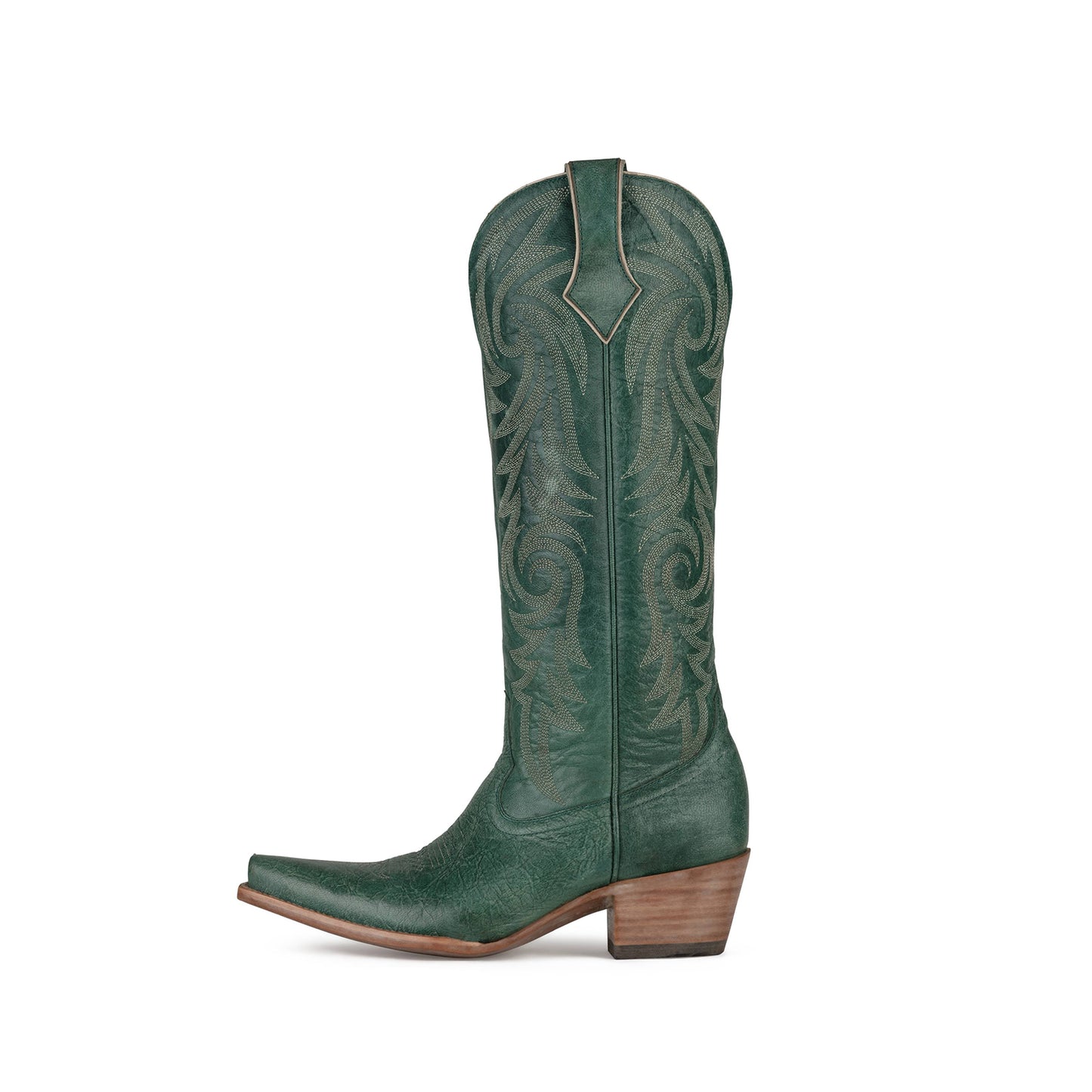 Teal Snip-Toe Western Embroidery Classic Wide Calf Knee High Cowgirl Boots