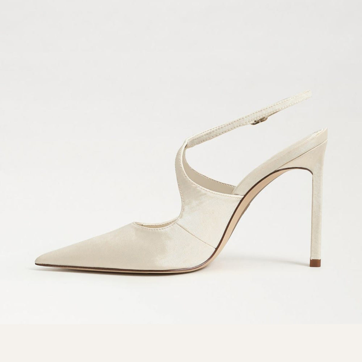 Ivory Satin Pointed-Toe Crossed Strap Chic High Heels