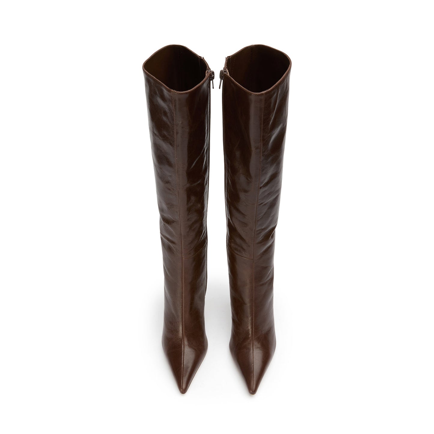 Vintage Chocolate Pointed-Toe Full-Zip Sleek Knee High Stiletto Boots