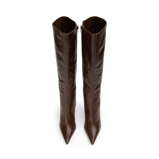 Vintage Chocolate Pointed-Toe Full-Zip Sleek Knee High Stiletto Boots
