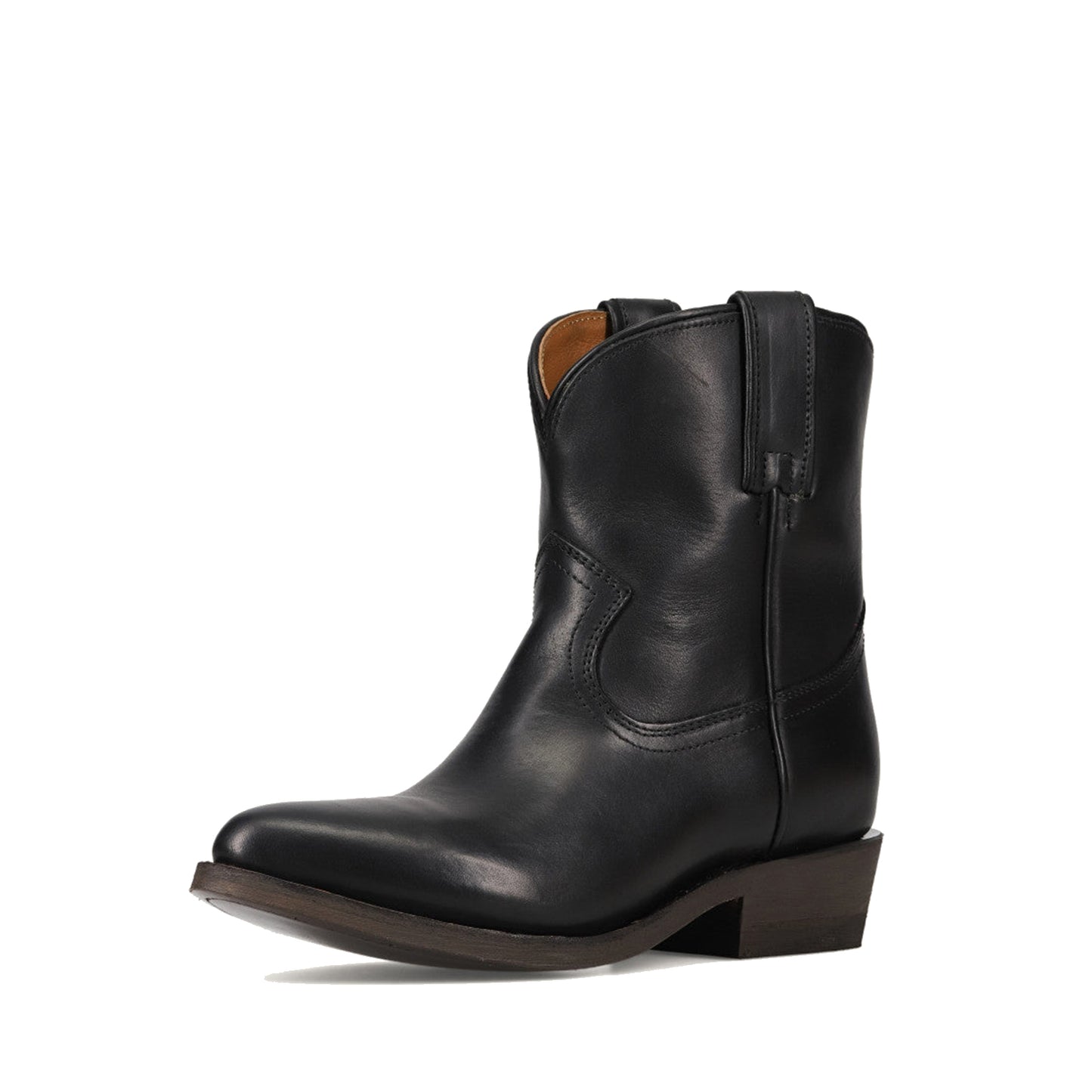 Black Round-Toe Simple Slip-On Ankle Cowgirl Boots