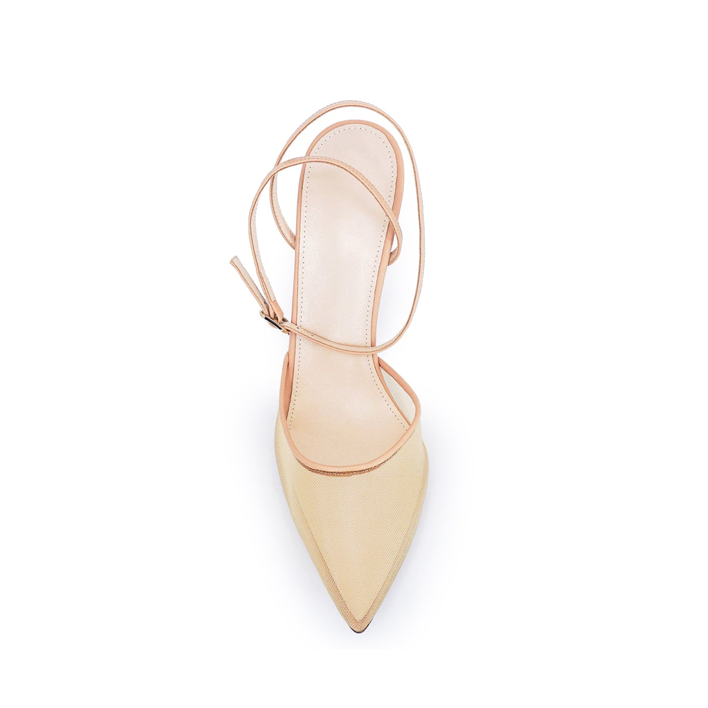 Nude Mesh And Vegan Leather Pointed-Toe Ankle Strap Classic High Heels