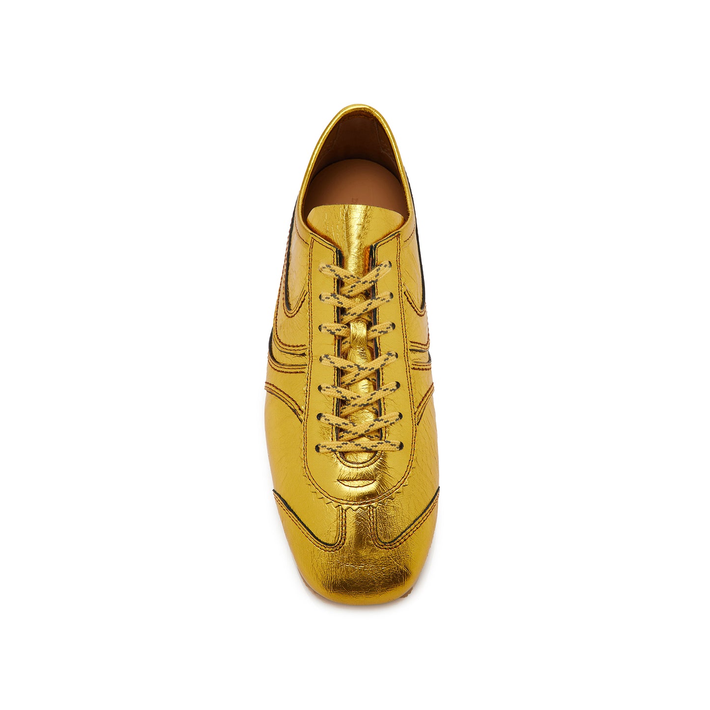 Metallic Gold Square-Toe Lace-Up Sneakers Flats