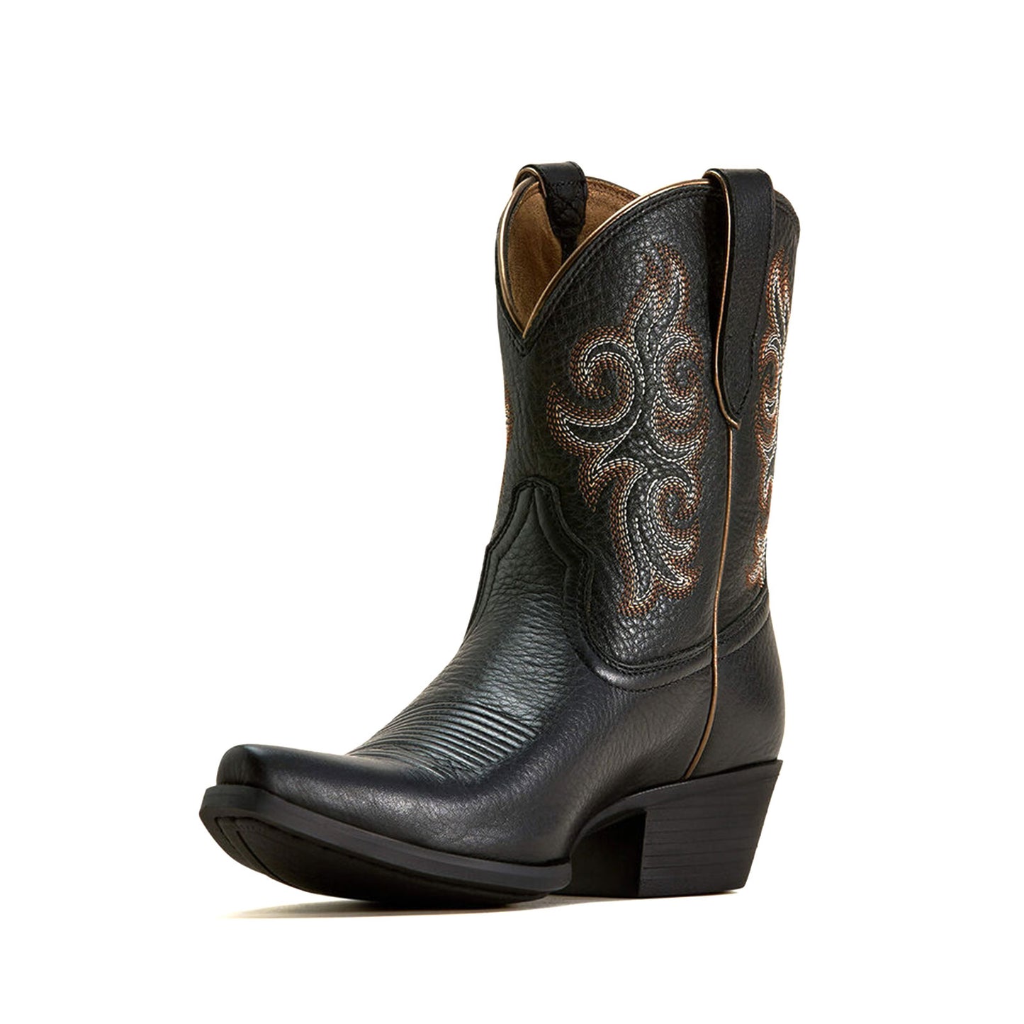 Black Snip-Toe Classic Embroidery Western Ankle Cowgirl Boots