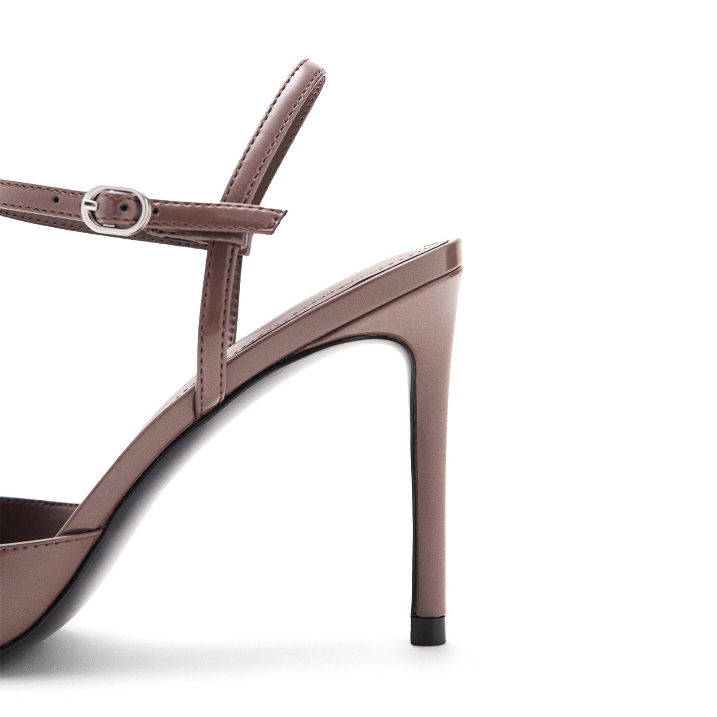 Patent Brown Pointed-Toe Slingback Ankle Strap Stiletto High Heels