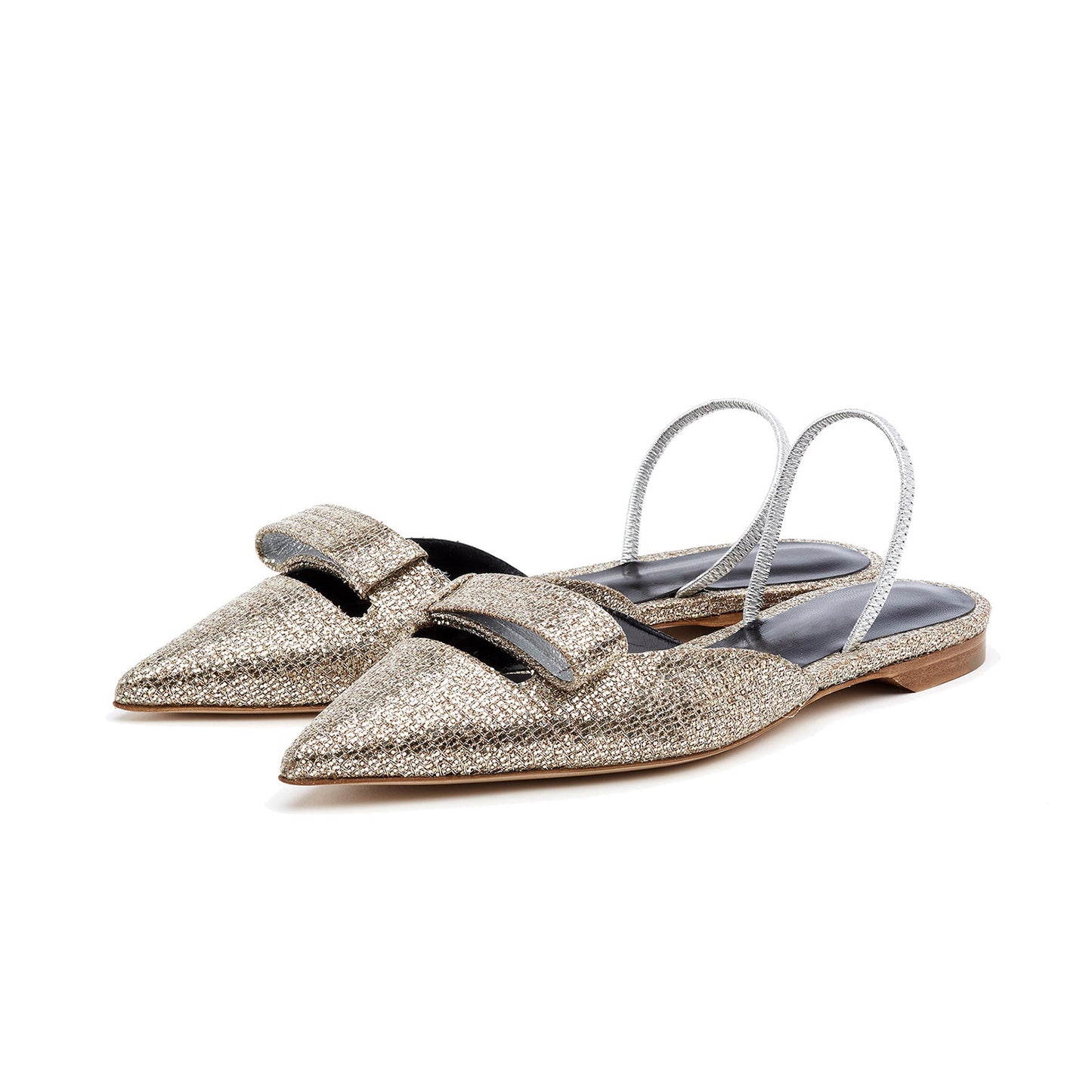 Metallic Gold Lizard Pattern Woven Pointed-Toe Slingback Flats