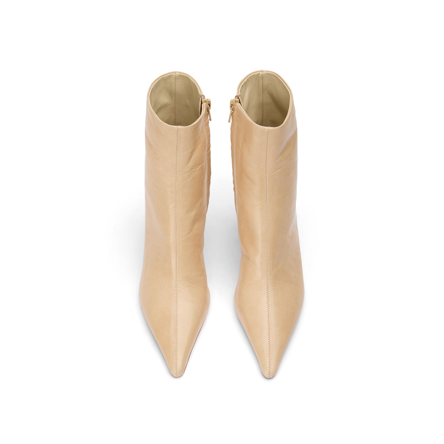 Vintage Beige Pointed-Toe Full-Zip Sleek Ankle Stiletto Boots