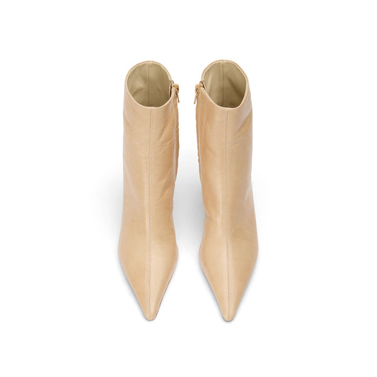 Vintage Beige Pointed-Toe Full-Zip Sleek Ankle Stiletto Boots