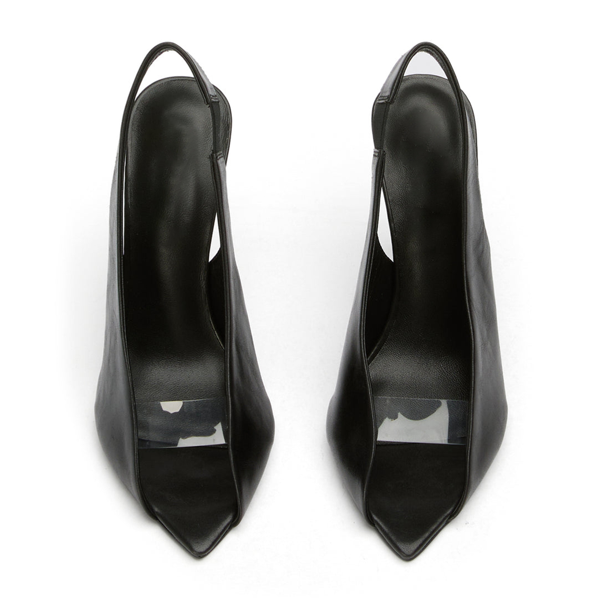 Black Pointed-Toe Front Transparent TPU Film Slingback High Heels
