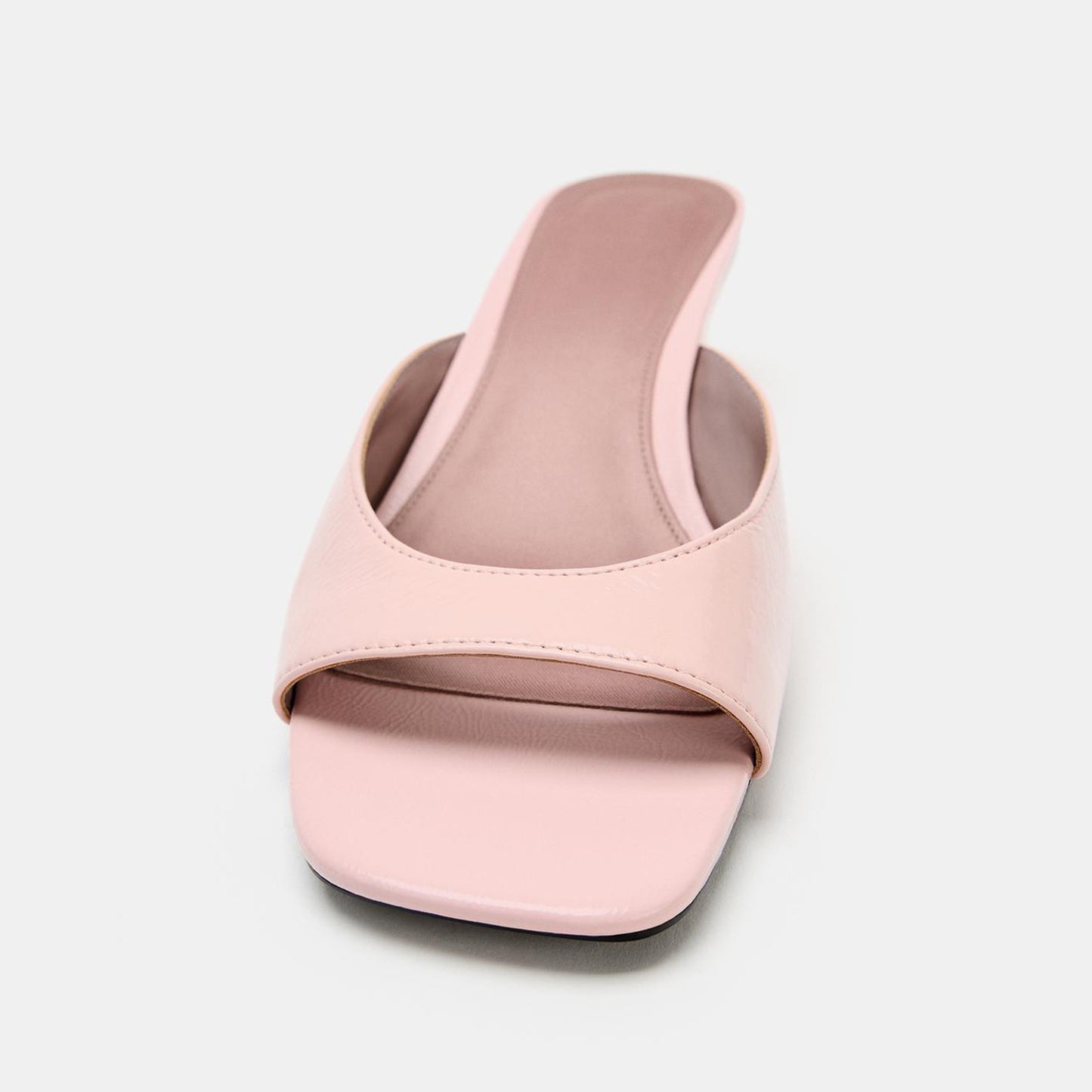 Blush Pink Square-Toe Backless Wedge Heel Sandals