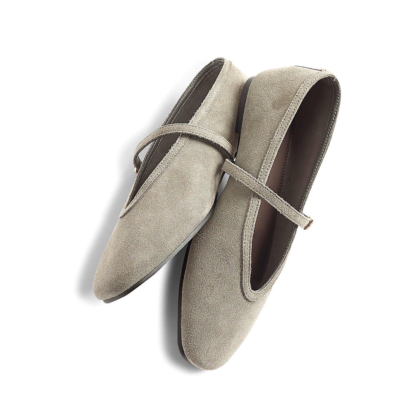 Gray Faux Suede Square-Toe Mary Jane Ballet Flats