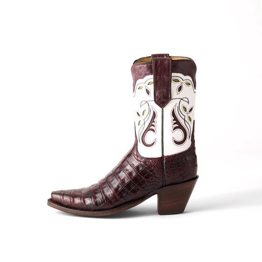 Contrast White And Black Snip-Toe Inlays Ankle Cowgirl Boots