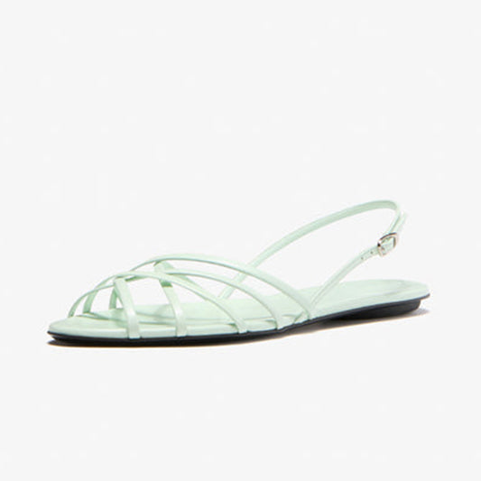 Mint Green Round-Toe Strappy And Slingback Sandals Flats