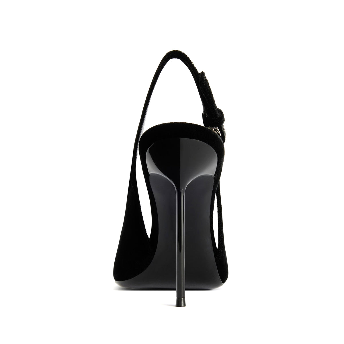 Black Faux Suede Pointed-Toe Classic Buckle Back Strap Pumps High Heels