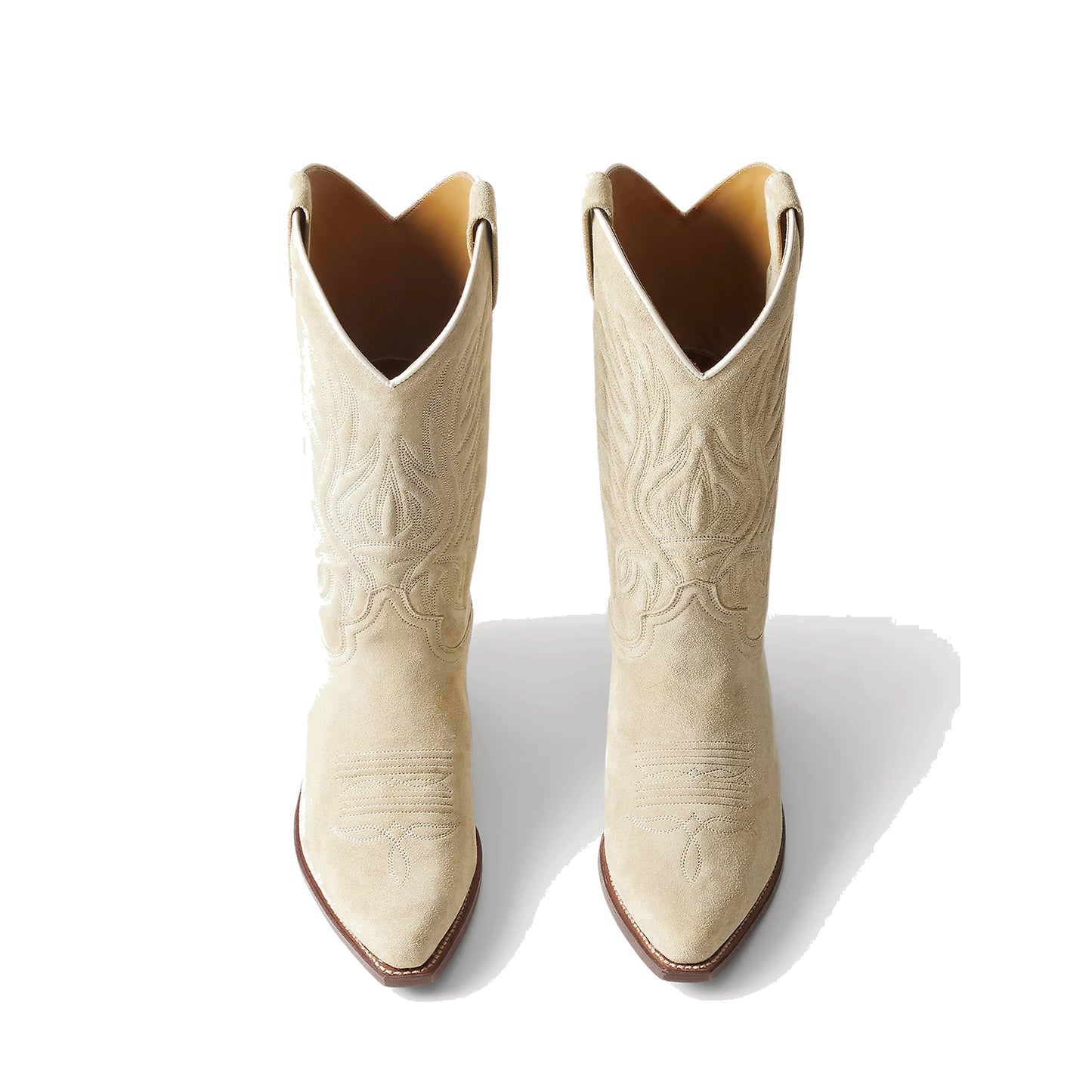 Beige Faux Suede Snip-Toe Chic Embroidery Western Mid Calf Cowgirl Boots