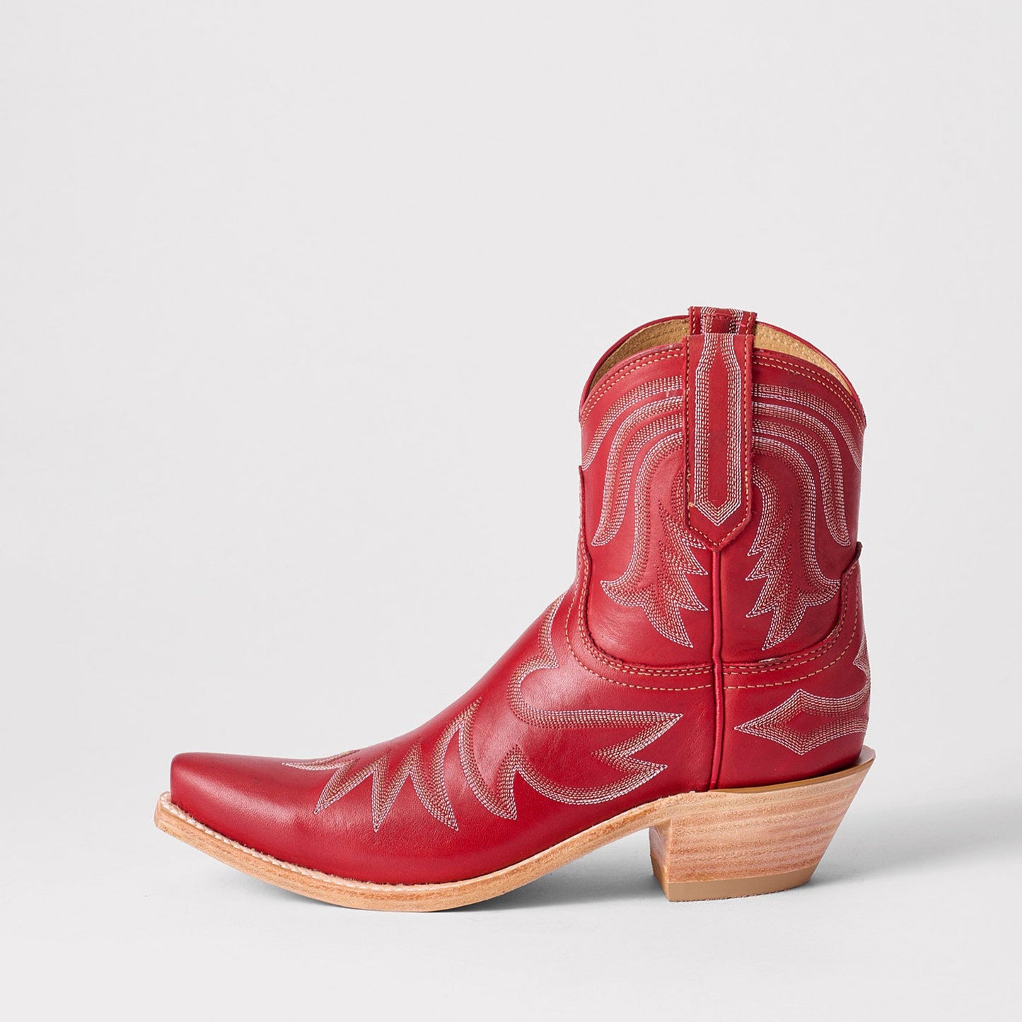 Red Snip-Toe Delicate Embroidery Western Ankle Cowgirl Boots