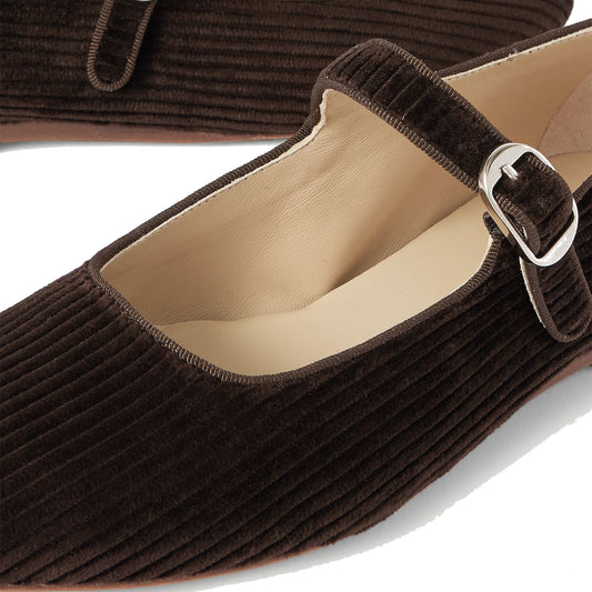 Black Threaded Fabric Square-Toe Mary Jane Slip-On Ballet Flats