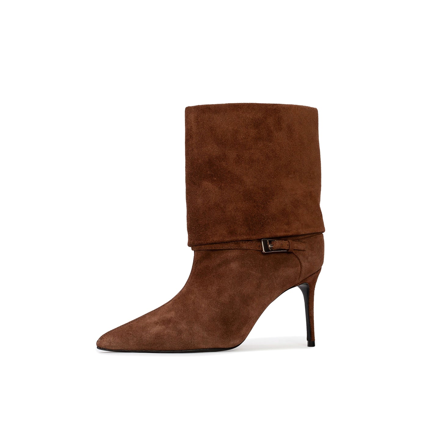 Brown Faux Suede Pointed-Toe Short Ankle High Stiletto Heel Boots