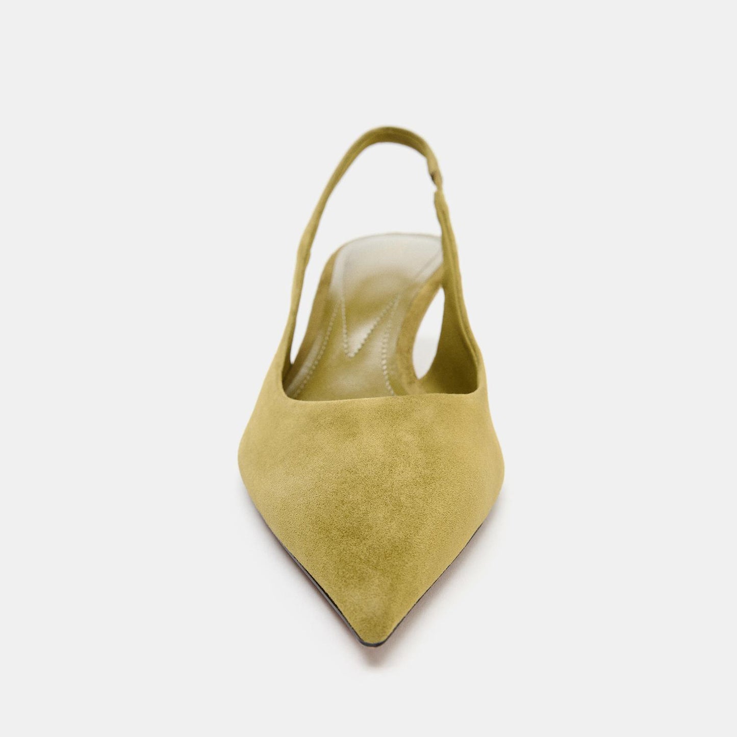 Green Faux Suede Pointed-Toe Chic Back Strap Kitten Heels