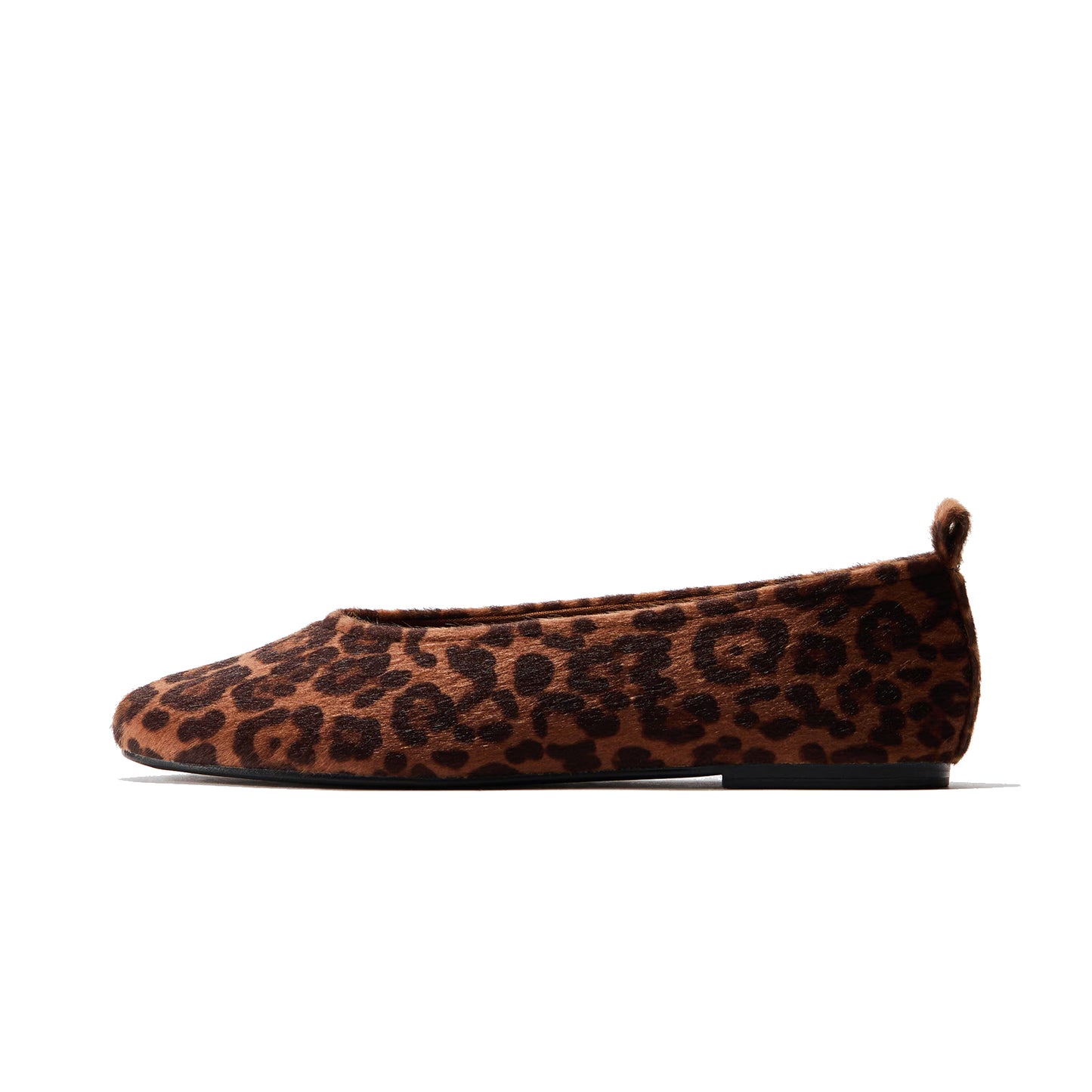 Leopard Pattern Pony Hair Vegan Leather Round-Toe Slip-On Ballet Chic Flats